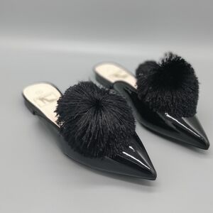 Chic Black Mules with Pom-Pom Accent